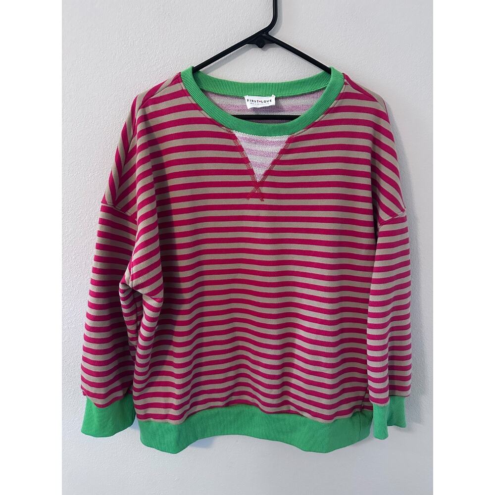 First Love womens size large striped red and green long sleeve free shirt people